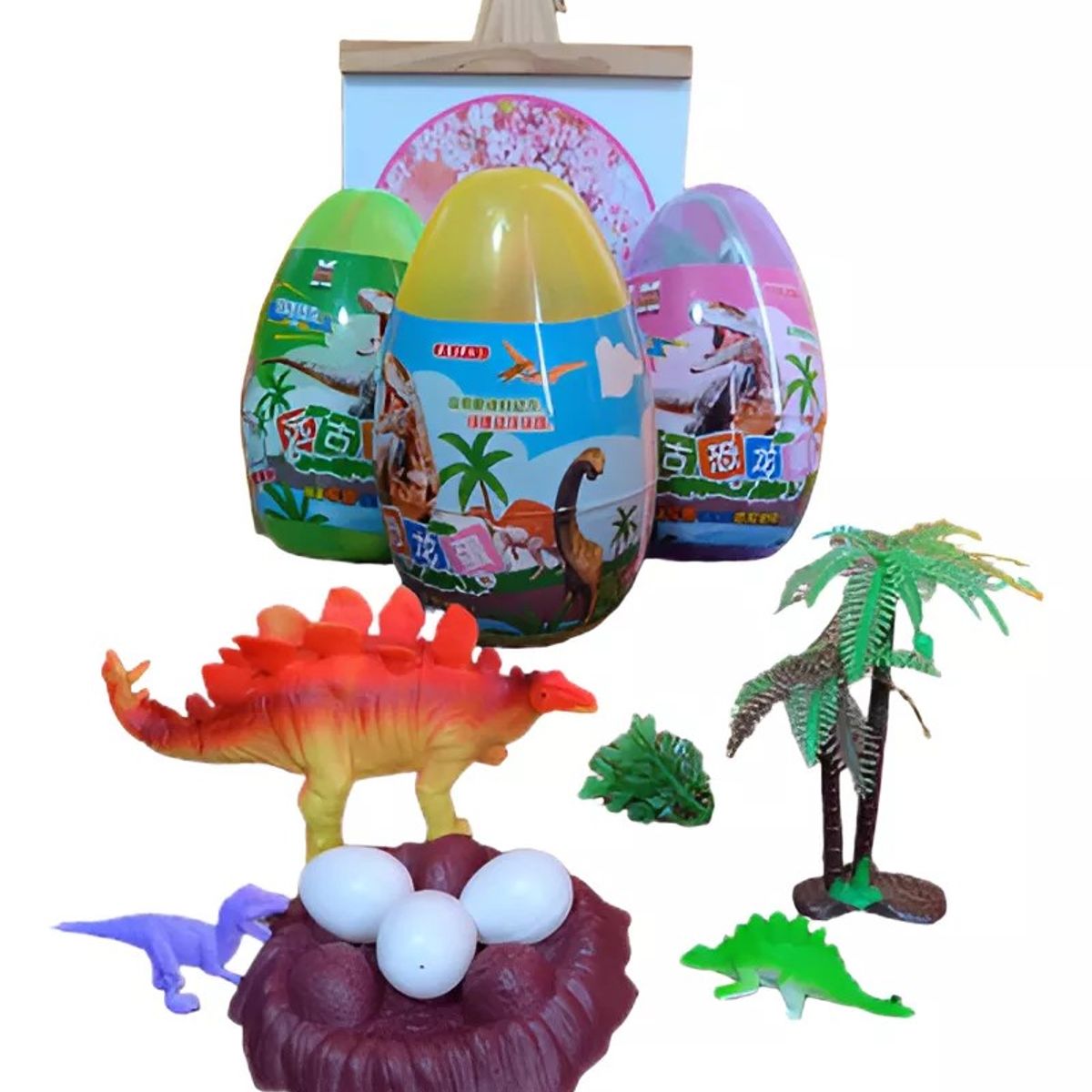GENERICO - Dinosaurio, Huevo De 20 Cm. Set Con Huevos Crías Y Adornos.