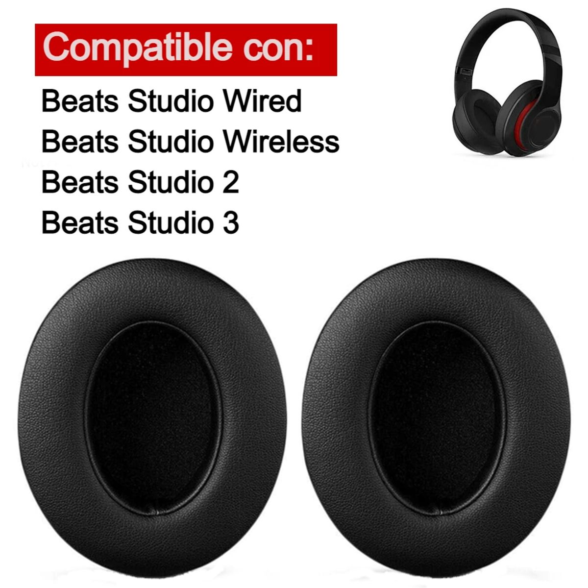 GENERICO - Almohadillas Para Audífonos Beats Studio 2 & 3 Wireless - Negro