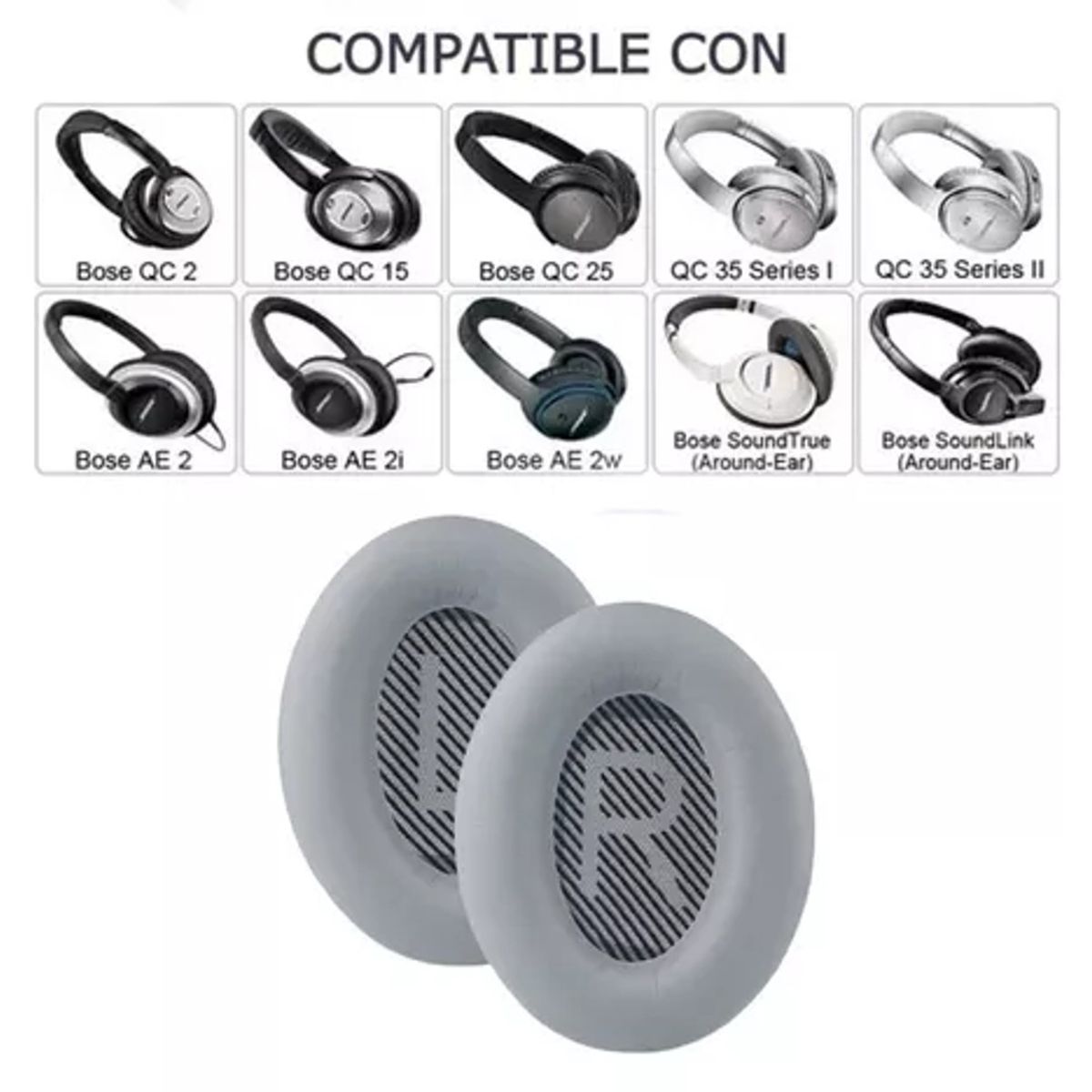 GENERICO - Almohadillas Para Bose Quietcomfort Qc25 Qc35 - Gris Claro