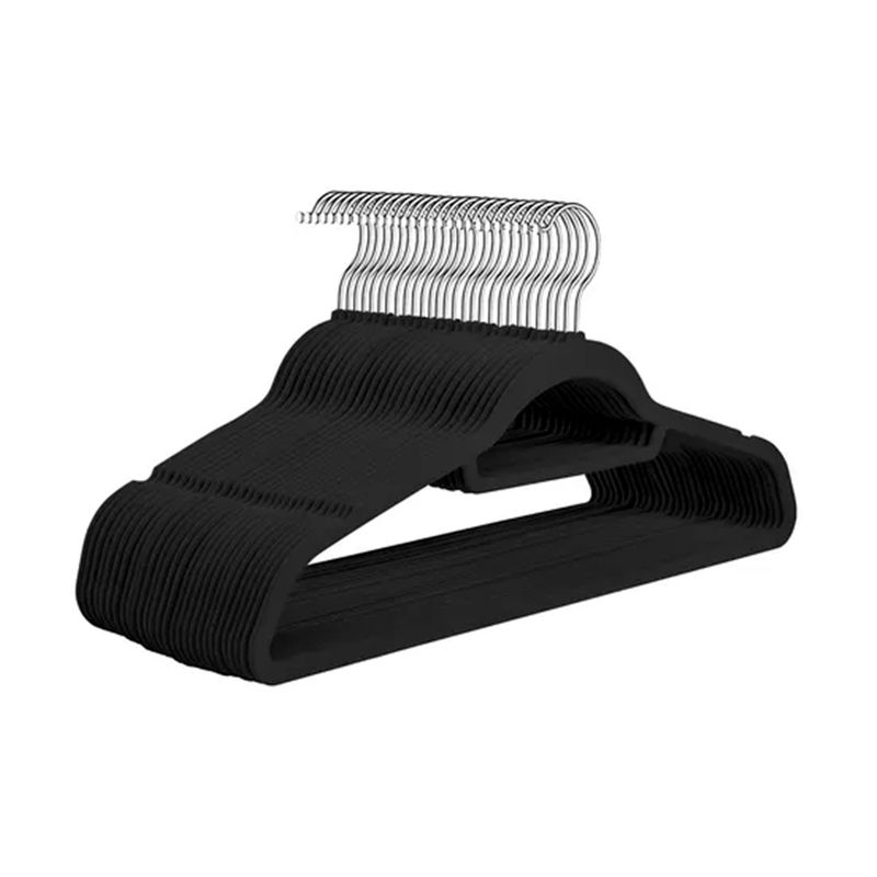 GENERICO - Set 20 Colgadores De Ropa Terciopelo Antideslizante Negro