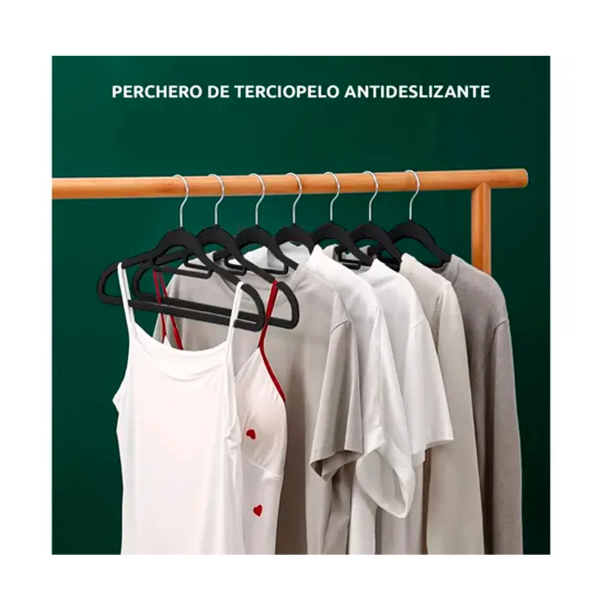 GENERICO - Set 20 Colgadores De Ropa Terciopelo Antideslizante Negro