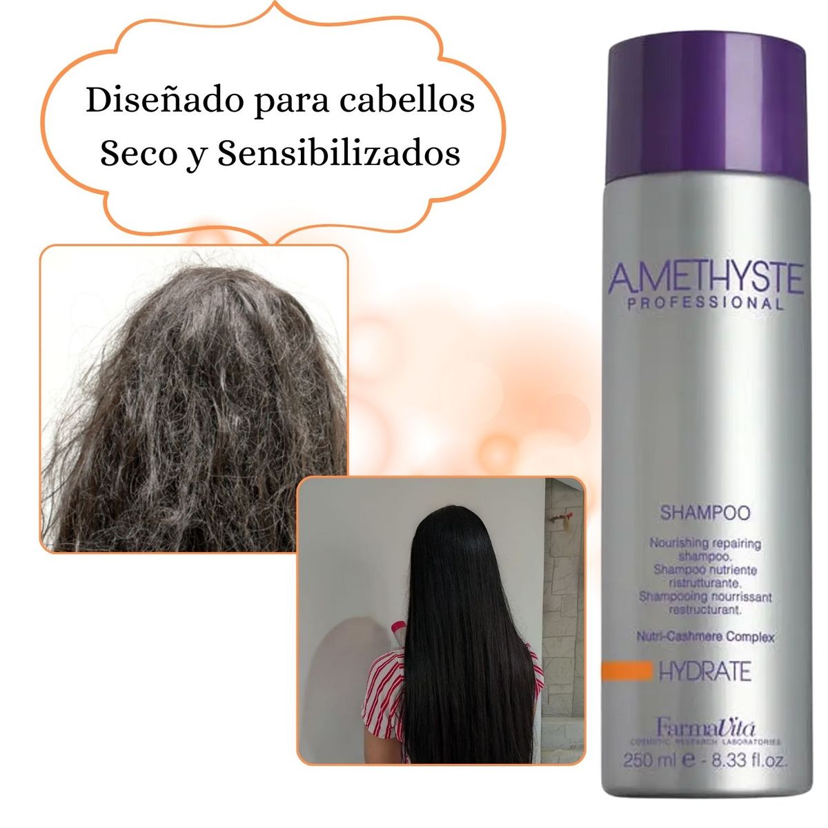FARMAVITA - Shampoo Hydrate Amethyste Farmavita 250ml Nutre Cabello Seco