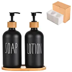 GENERICO - Dispensador Jabón Líquido Manos Vidrio Baño 500ml Set X2 Negro