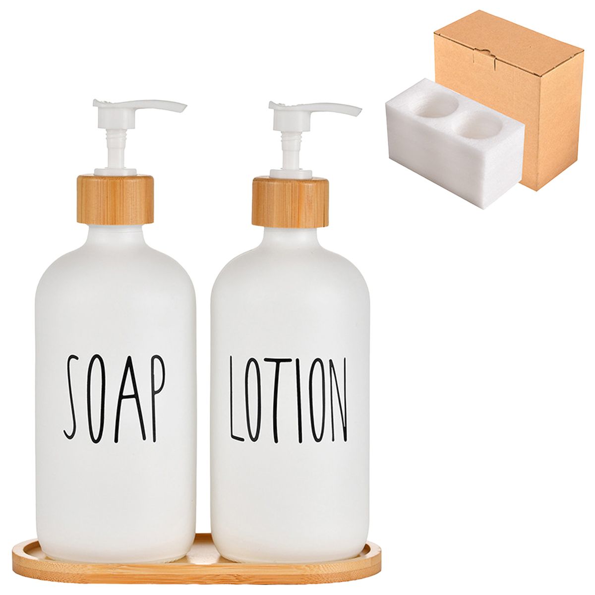 GENERICO - Dispensador Jabón Líquido Manos Vidrio Baño 500ml Set X2 Blanco