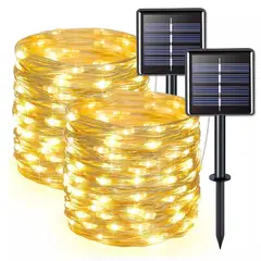 GENERICO - Pack X2 Luz Guirnalda Solar 200 Led Cálida Decoracion 20mts - Amarillo