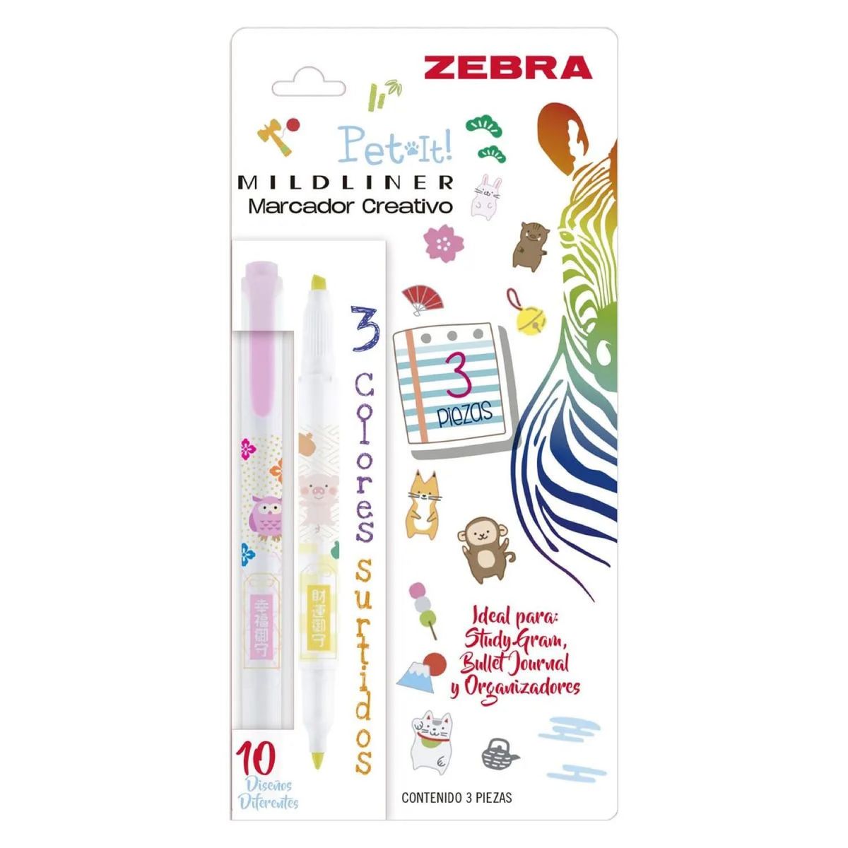 ZEBRA - Set 3 Marcadores Doble Punta Creativo Mildliner Pet It