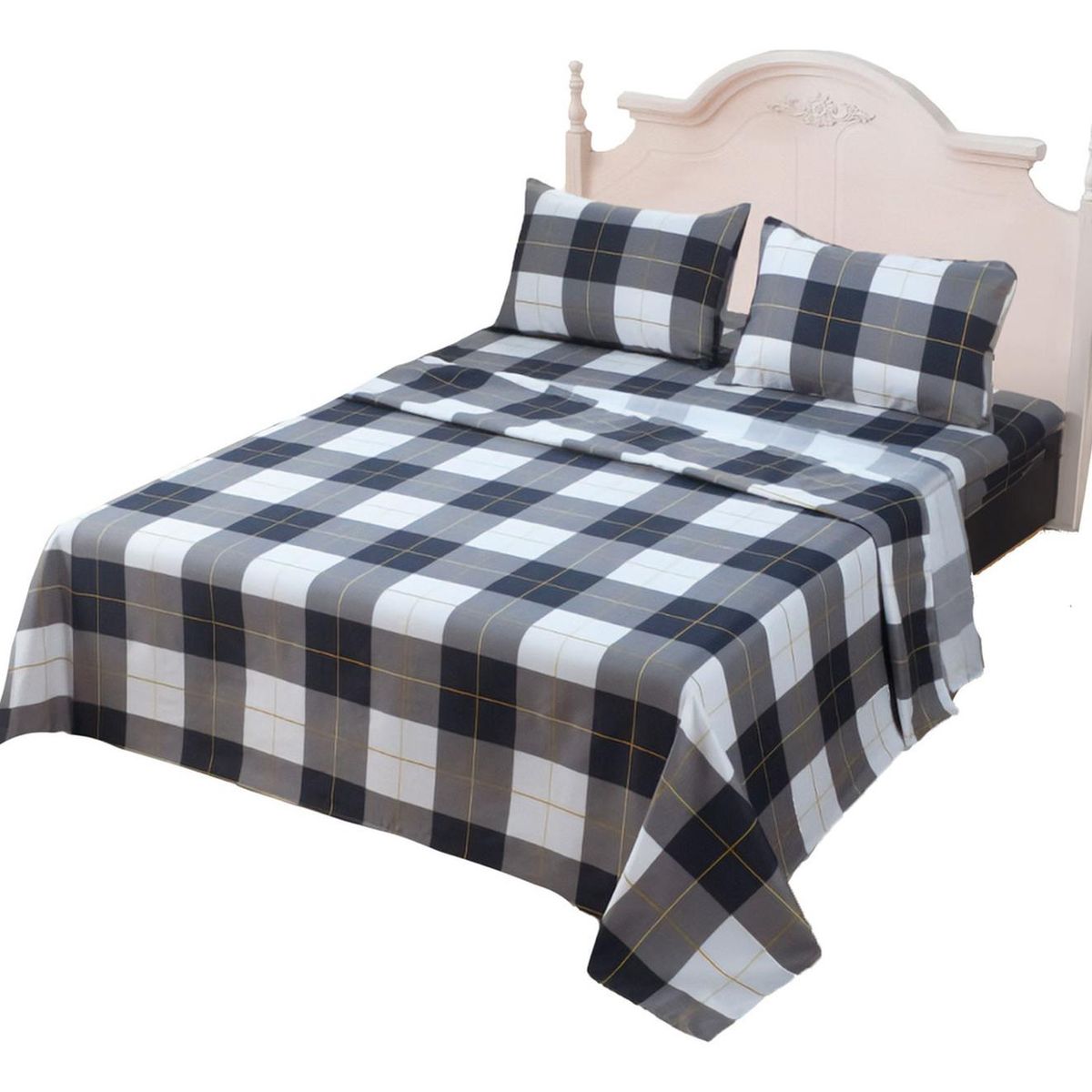 GENERICO - Juego De Sabanas 3.0 Algodon 200 Hilos Cuadrille Negro 618