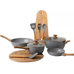 GENERICO - Bateria De Cocina 10 Piezas Antiadherente Ceramica Marmolada