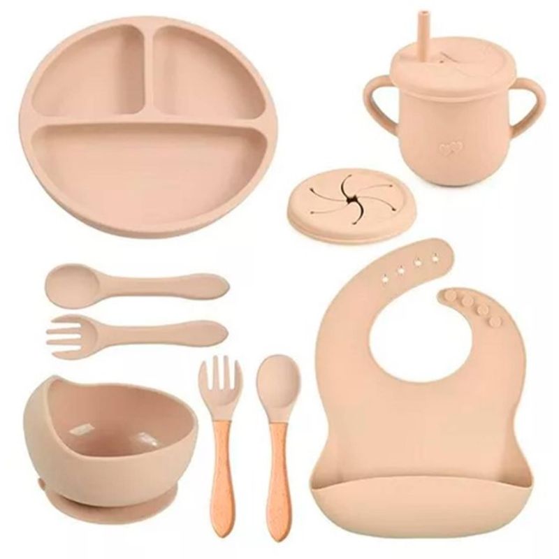 GENERICO - Set Alimentación Silicona Libre Bpa 9 Piezas Antideslizante