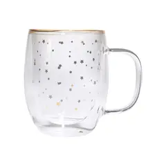ADAGIO TEAS - Taza Doble Vidrio Estrellas Doradas 300 ml