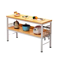 KLIK - Mesa de cocina organizadora 2 niveles metal y madera clara - Blanca