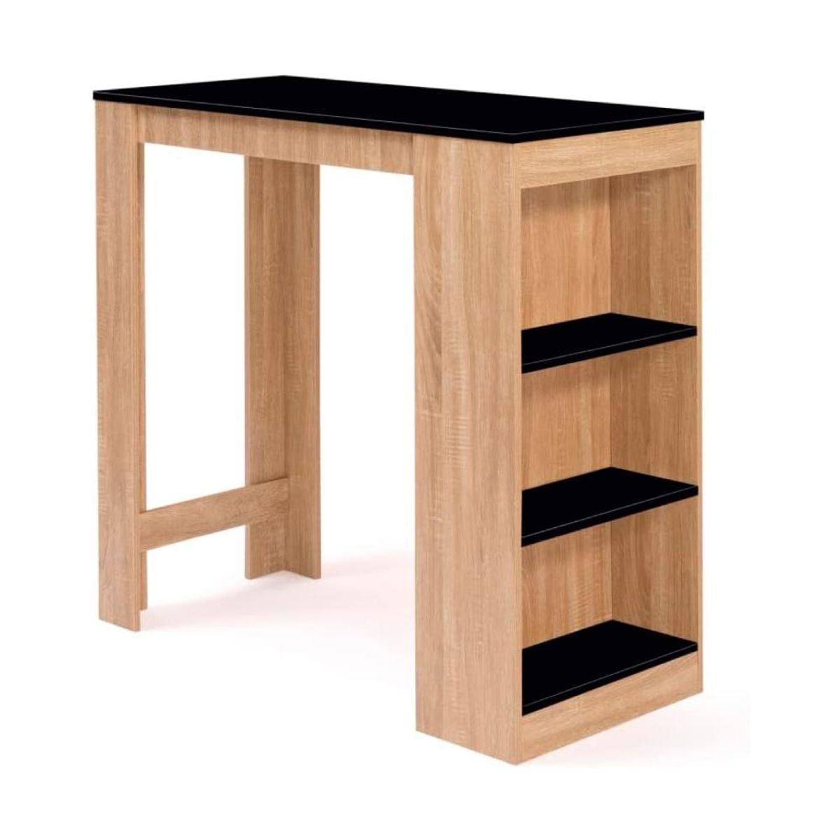 KLIK - Mesa de cocina organizadora alta color madera con cubierta negra
