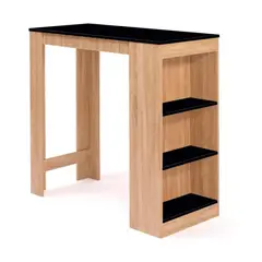 KLIK - Mesa de cocina organizadora alta color madera con cubierta negra