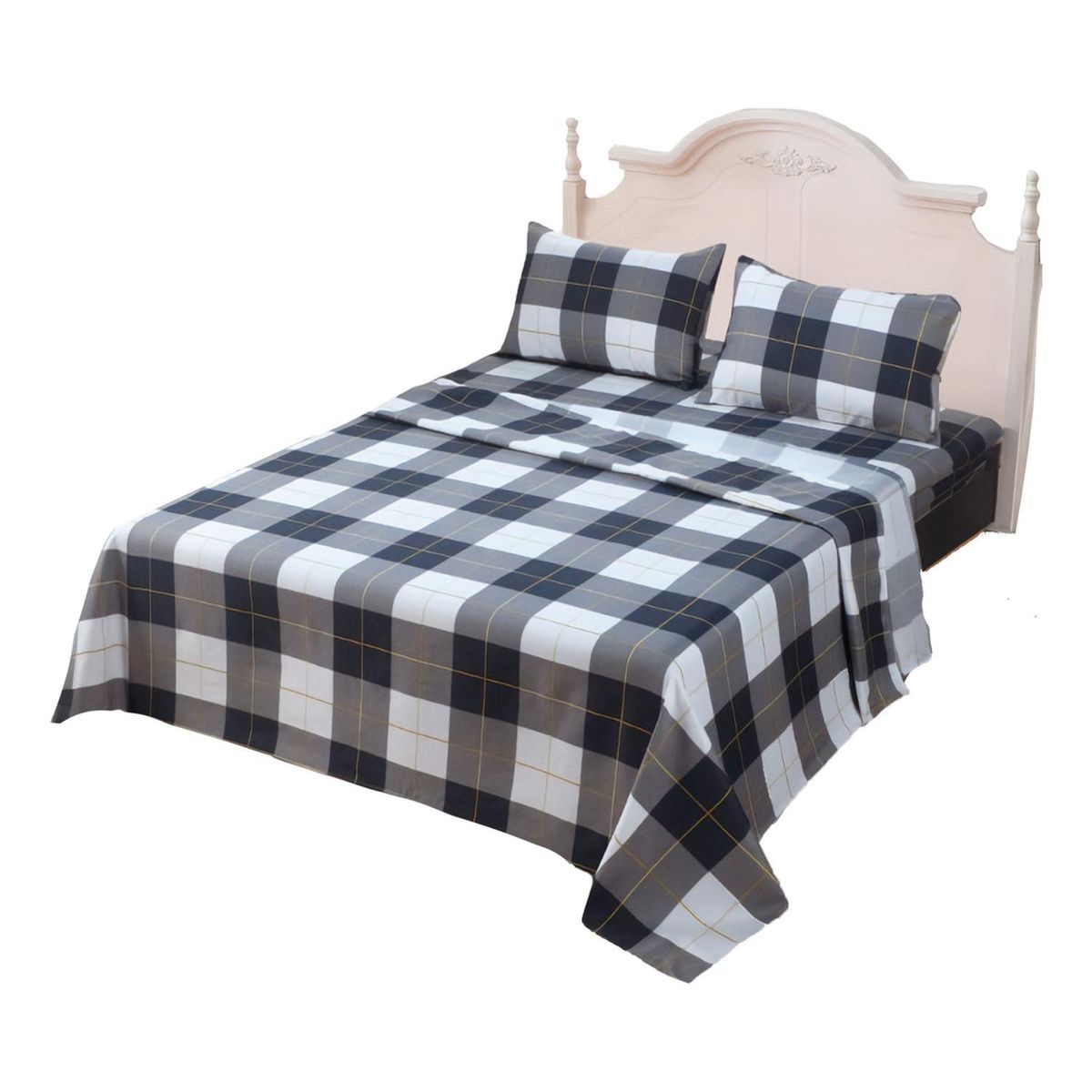 GENERICO - Juego De Sabanas 3.0 Algodon 200 Hilos Cuadrille Negro 618