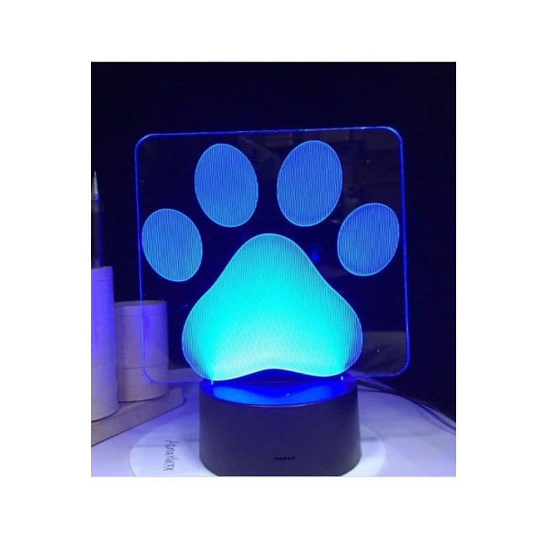 GENERICO - Lampara ilusión 3D Huella Perro De 7 Colores