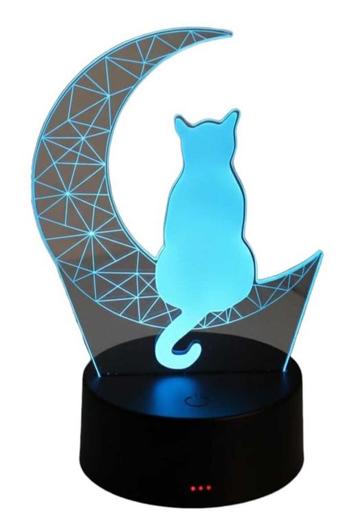 Lampada led Gatto con Luna luce notturna 3d effect multicolore