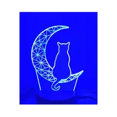 GENERICO - Lampara ilusión 3D Gato en la luna De 7 Colores