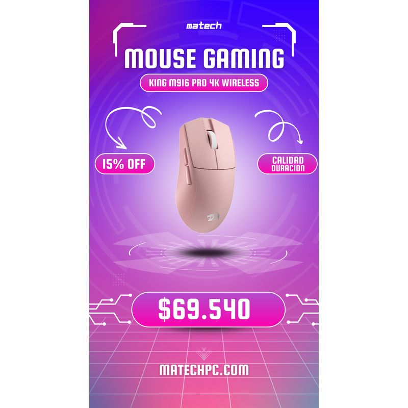 REDRAGON - Mouse Redragon K1ng M916 Pro Pink 4k Hz