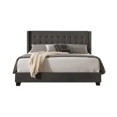 MUEBLES HVM - Cama 2 Plazas Lino Gris Respaldo a piso con tachas