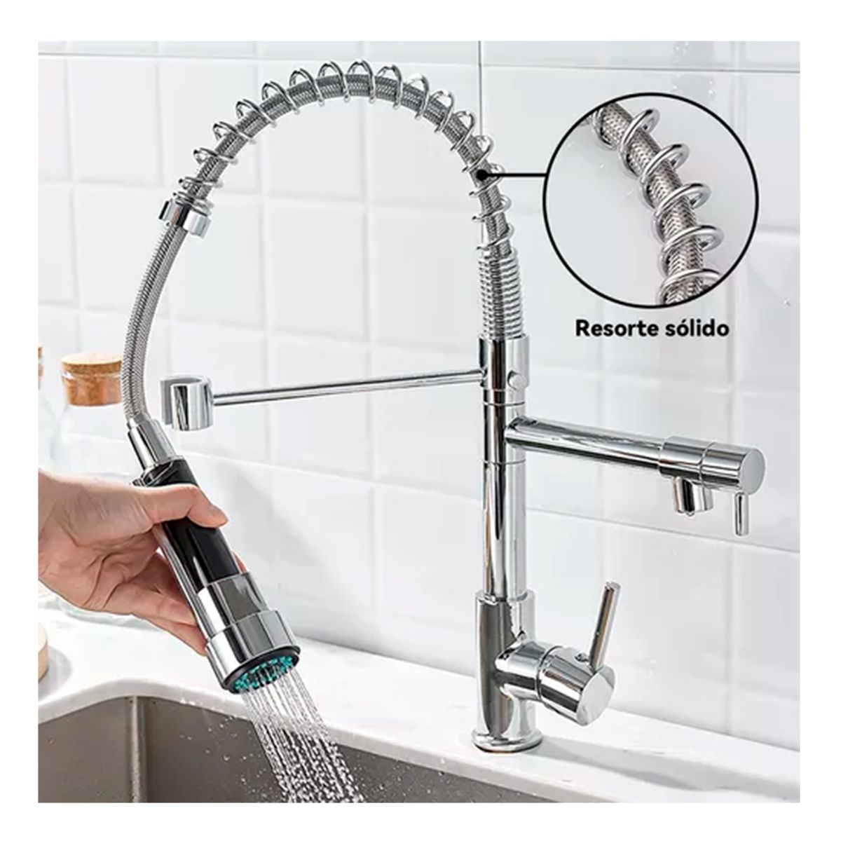 GENERICO - Llave Cocina Monomando Triple Flexible Plateado