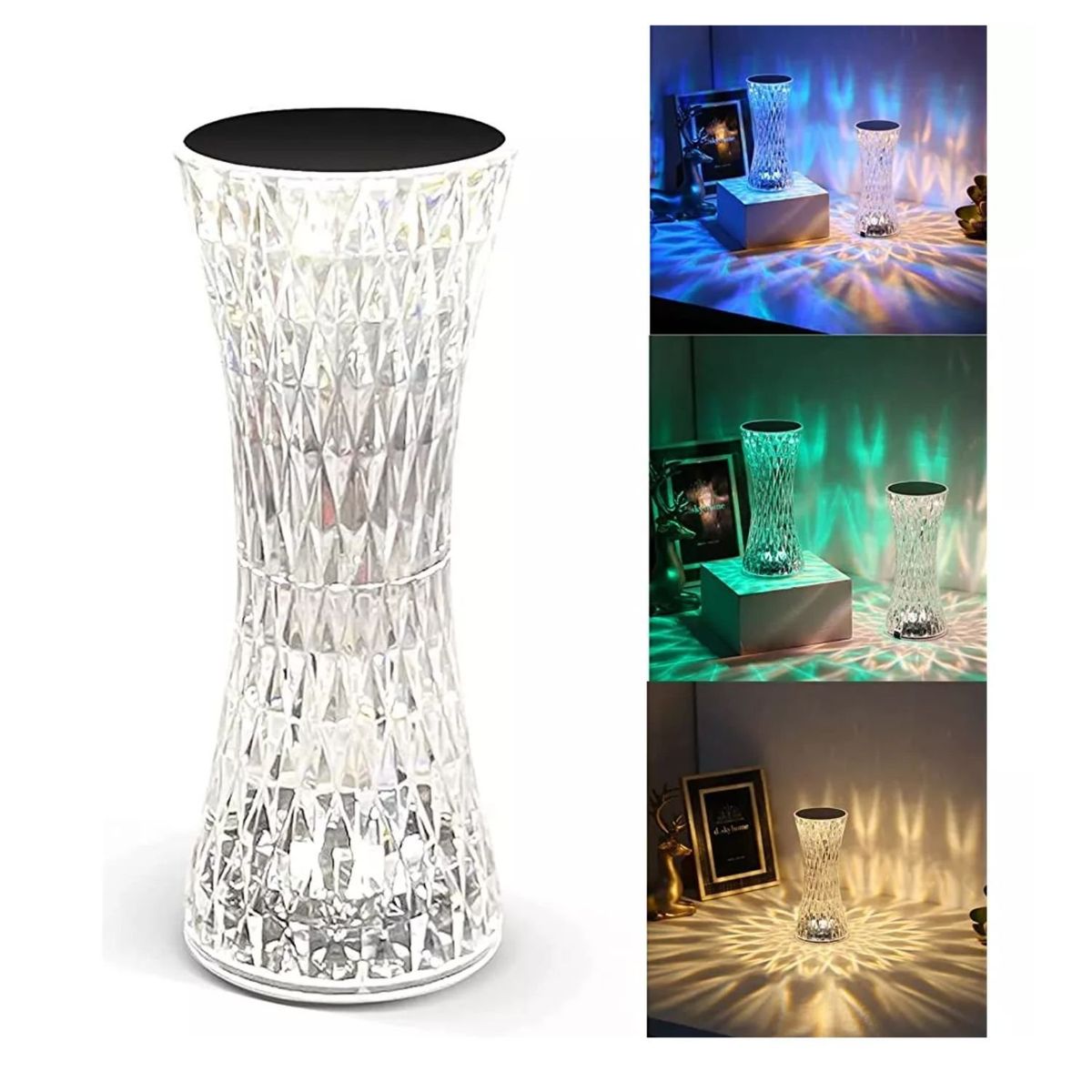 GENERICO - Lampara Velador Adorno De Cristal Deco Diamante Tactil Usb.