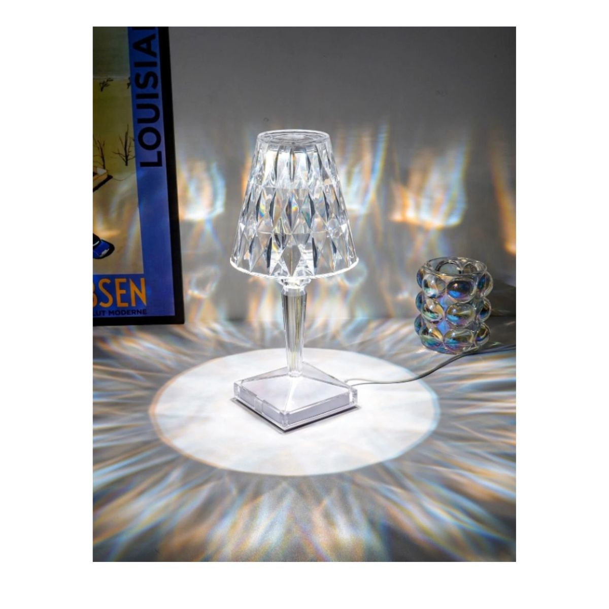 GENERICO - Lampara Transparente Led Adorno De Cristal Modos Tactil Usb.