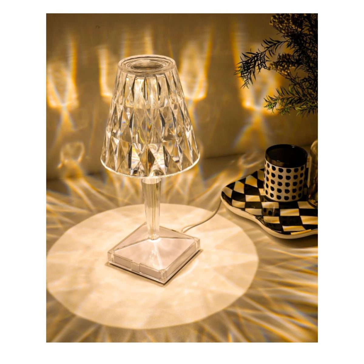 GENERICO - Lampara Transparente Led Adorno De Cristal Modos Tactil Usb.