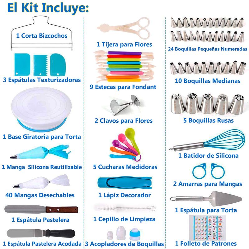 GENERICO - Kit Repostería Y Pastelería Boquillas Decoración 114 Pzas
