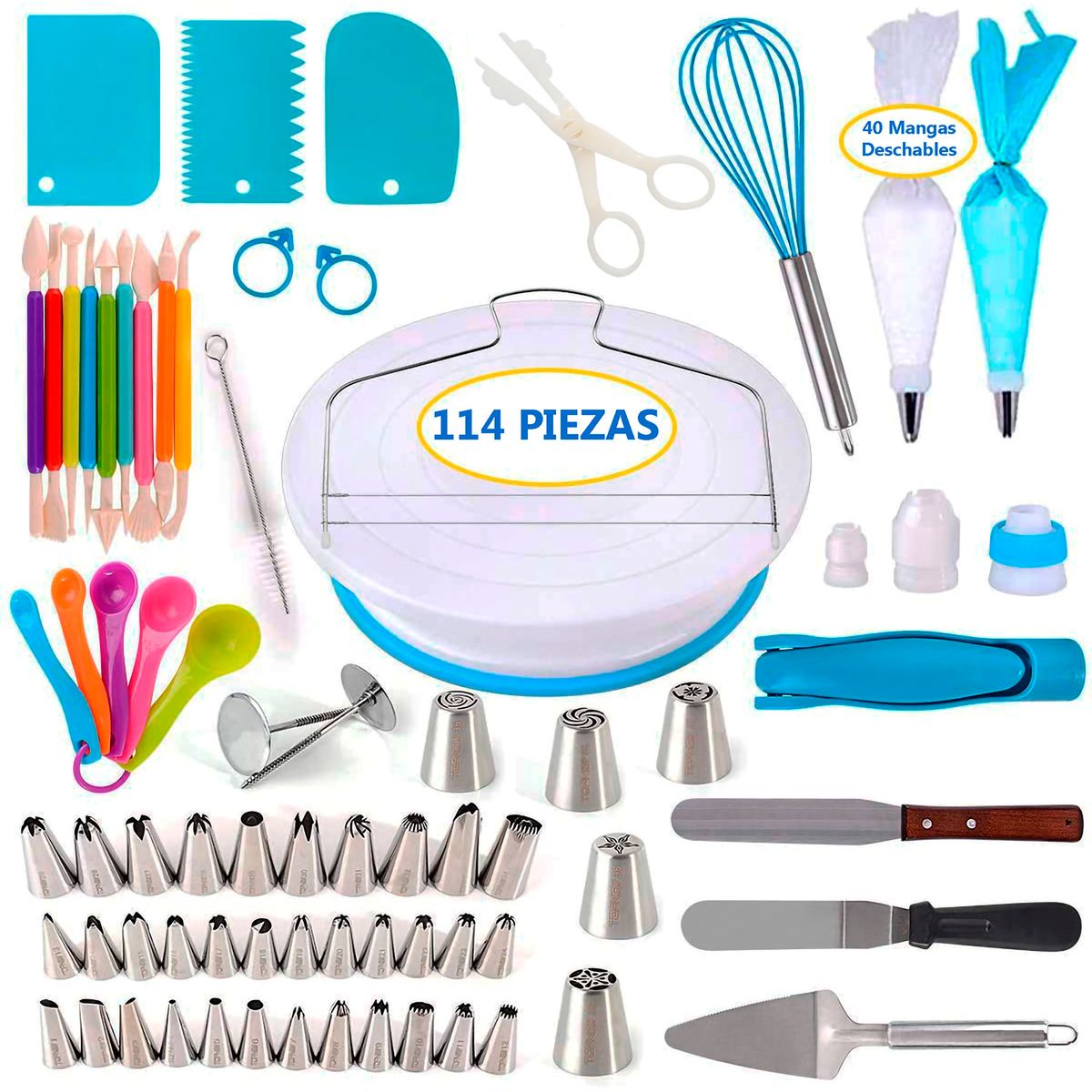 GENERICO - Kit Repostería Y Pastelería Boquillas Decoración 114 Pzas