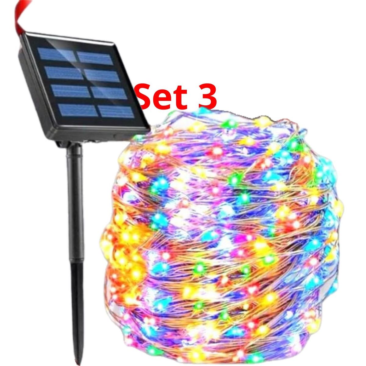GENERICO - Set 3 Luz Hada Carga Solar 200 Led Luz Multi 20 Metros Navideño