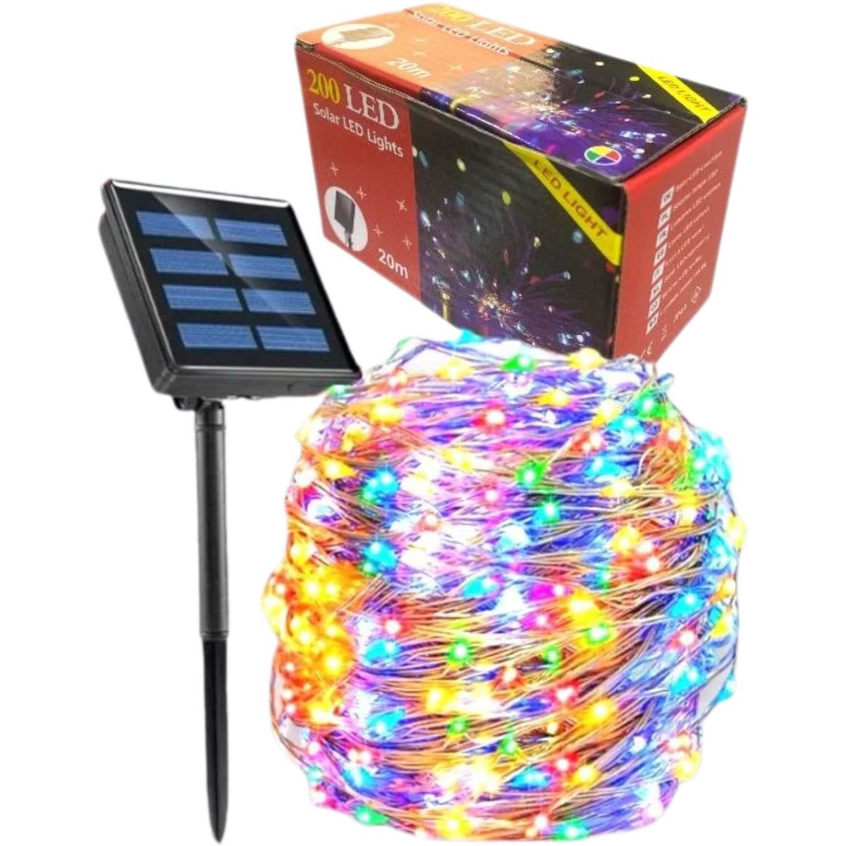 GENERICO - Set 3 Luz Hada Carga Solar 200 Led Luz Multi 20 Metros Navideño