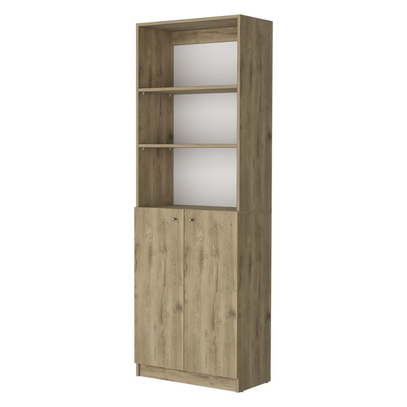 FMFURNITURE - Biblioteca Estante 2 Puertas Melamina -Café Claro 180.6x62.8x29.9 cm
