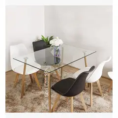 CORI CORI - Juego de Comedor Vidrio 130x 80 cm + 4 Sillas Tulip (2Negras+2 Blanca)