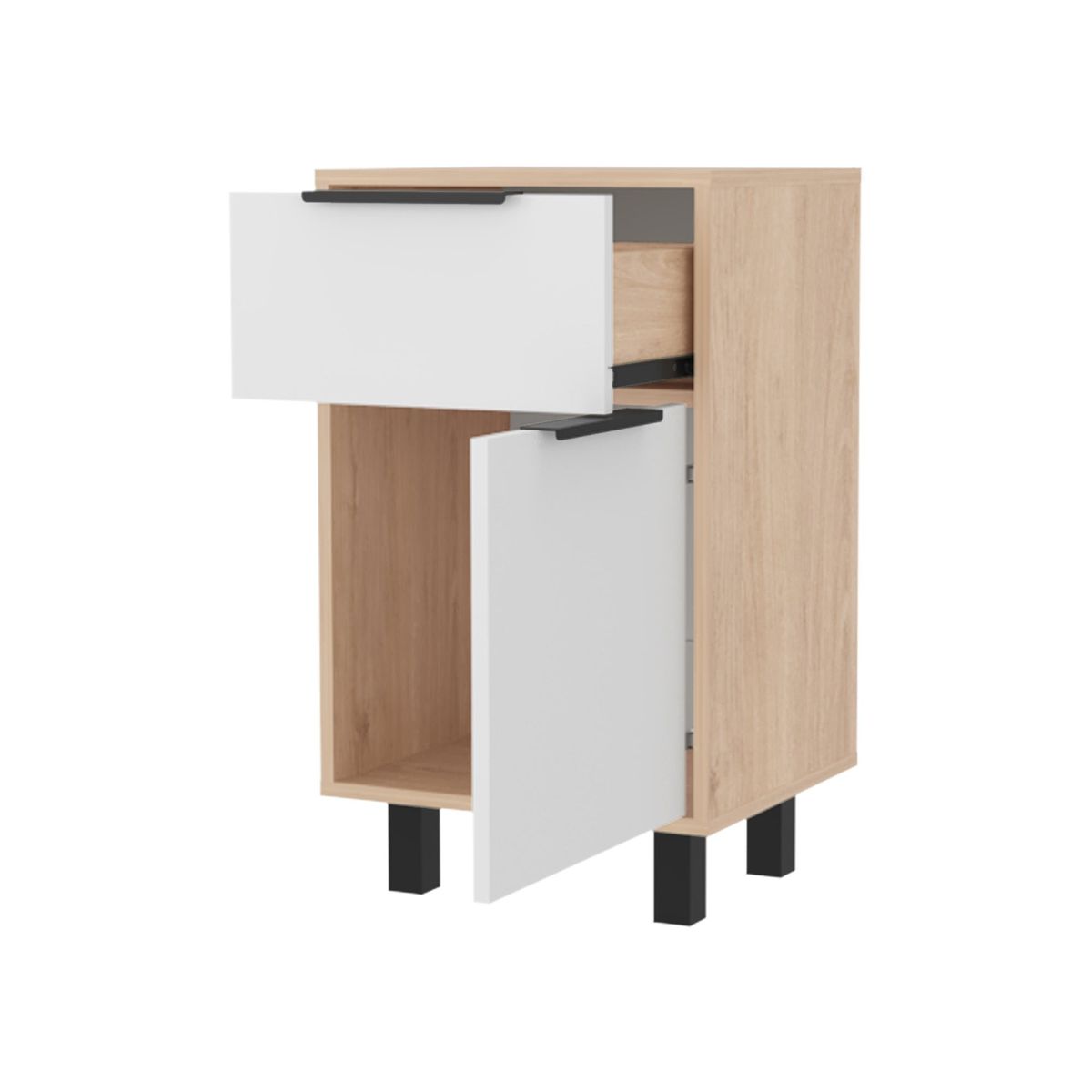 FMFURNITURE - Velador 1 Cajón 1 Puerta - Café Oscuro 70x41x36.3 cm