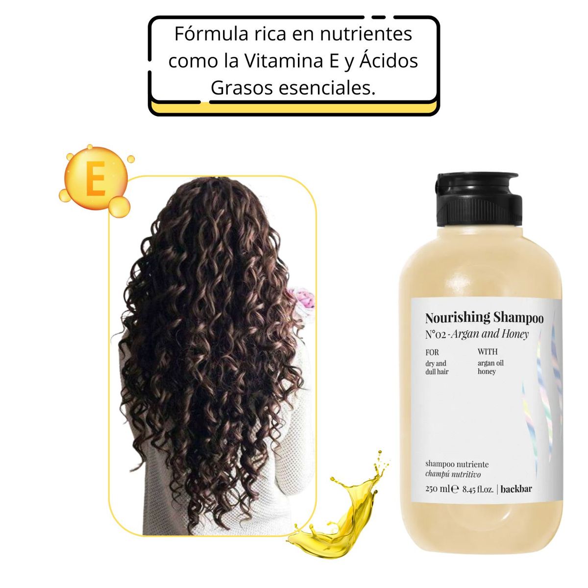 FARMAVITA - Shampoo BackBar N°2 Argan And Honey 250ml Nutre Suaviza Hidrata