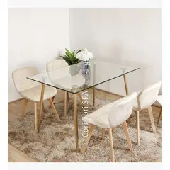 GENERICO - Comedor vidrio templado 130x 80 cm + 4 Sillas Mariposa Velvet Beige