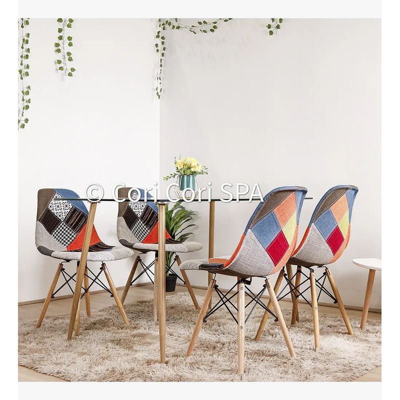 CORI CORI - Comedor Rubi 130x80cm + 4 Sillas Eames Patchwork Clasicas