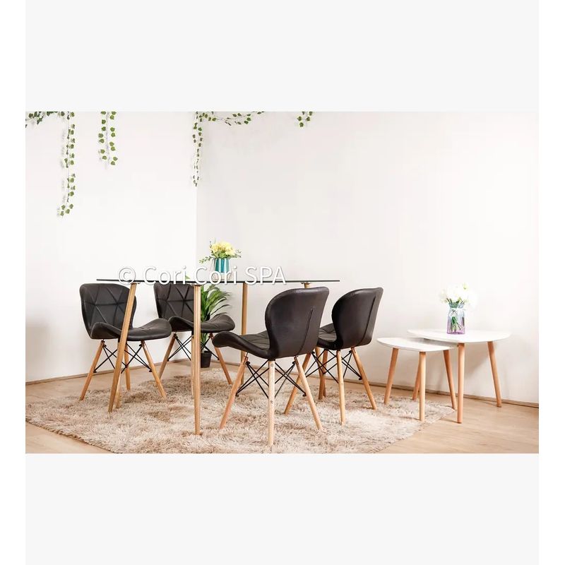 CORI CORI - Comedor Rubi 130x80cm + 4 Sillas Mariposa Eames Negras