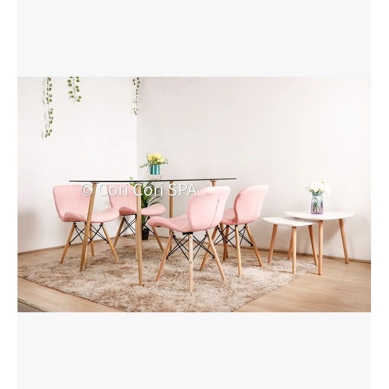 GENERICO - Comedor Rubi 130x80cm + 4 Sillas Mariposa Ecocuero Rosadas