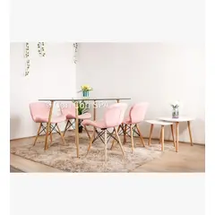 GENERICO - Comedor Rubi 130x80cm + 4 Sillas Mariposa Ecocuero Rosadas