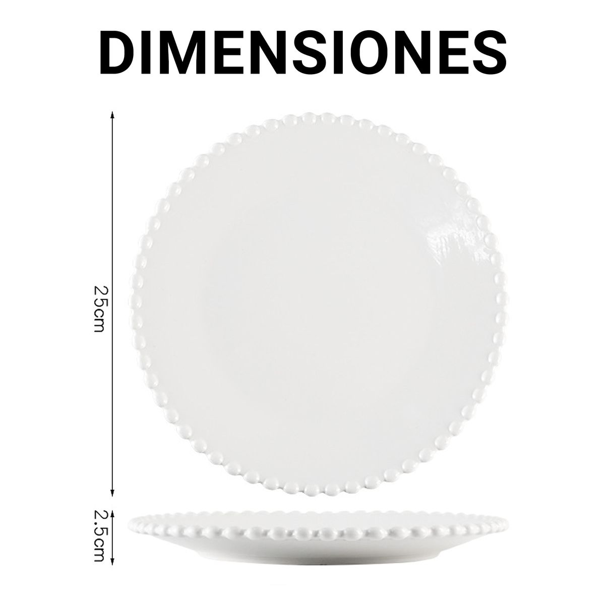 GENERICO - Plato Llano De Fondo Cerámica Plano Borde Con Puntos 25cm X6