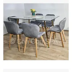 CORI CORI - Comedor Rubi Gold 130x80cms + 6 Sillas Mariposa Velvet Gris