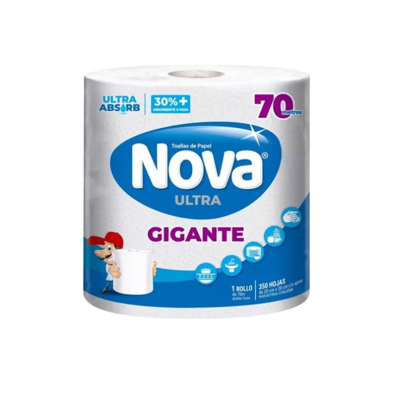 NOVA - Toalla Nova Ultra Doble Hoja 70 Metros Pack De 8 Un