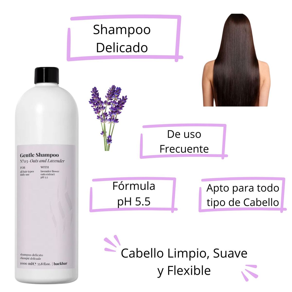 FARMAVITA - Shampoo BackBar Gentle 1000ml Farmavita Avena Lavanda Hidrata Calmante