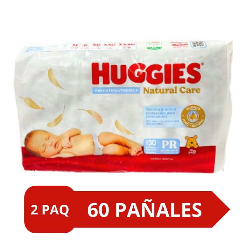 HUGGIES - 2 Pqts Pañales Huggies Natural Care Prematuro 30 Un C/u
