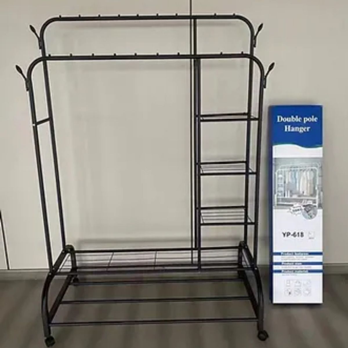 GENERICO - PERCHERO DE BARRA DOBLE PARA ROPA CON ZAPATERA Y RUEDAS GSOL