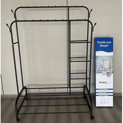 Imagen 2 del producto PERCHERO METALICO PARA ROPA COLOR NEGRO DOBLE BARRA CON ZAPATERA GSOL