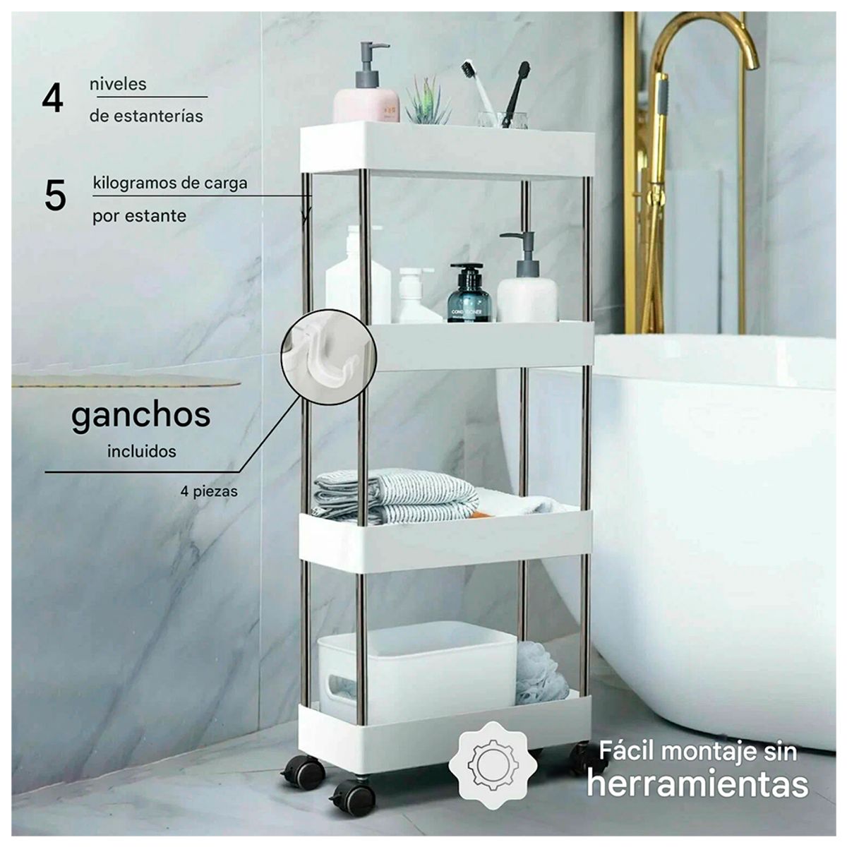 IRM - Estante Organizador de Baño 4 niveles  Blanco