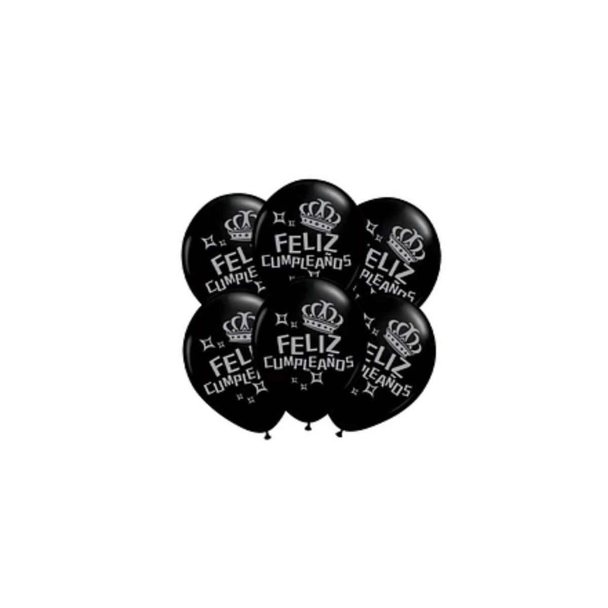 GENERICO - Globos De Latex Negro Feliz Cumpleaños Con Corona 6pcs 30cm