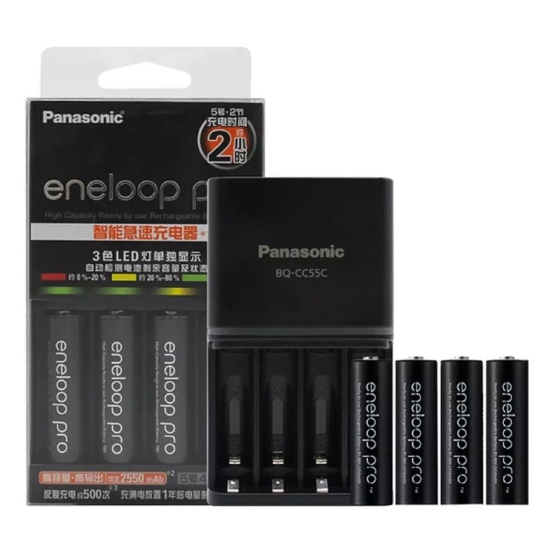 PANASONIC - Cargador De Pilas Panasonic AA-AAA Eneloop Pro + 4 Pilas AAA